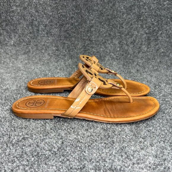Tory Burch Miller Sandals Women's Size 7.5 Brown Leather Toe Post Flip Flops - Picture 1 of 11